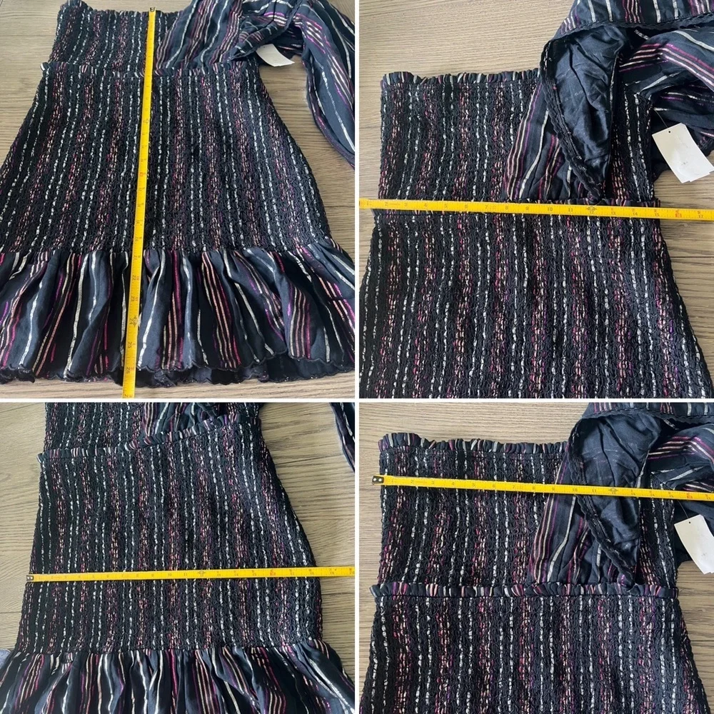 FARM RIO Lurex Stripes One-shoulder Mini Dress in Black M - Picture 9 of 11